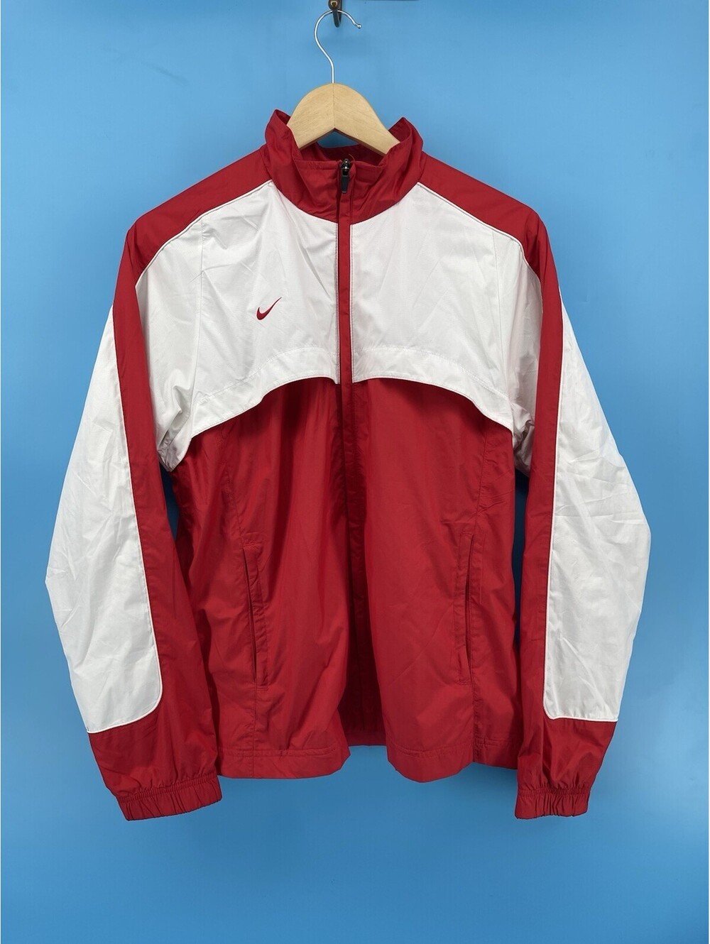 Vintage Nike Team Windbreaker Jacket Men’s Large Red White Full Zip Lightweight